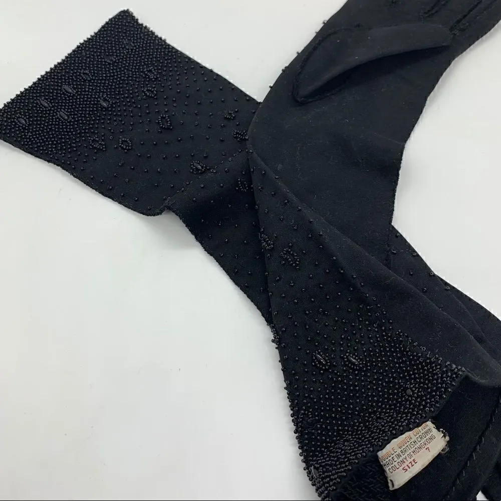 Black Beaded Detail Handmade Vintage Gloves